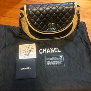Chanel Quilted Black and Tan Shoulder Bag